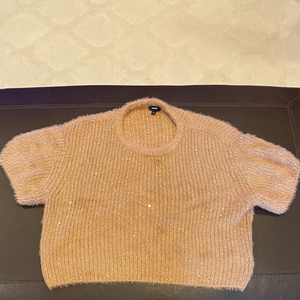 Women's Fuzzy and sparkly Knit Sweater - Tan
